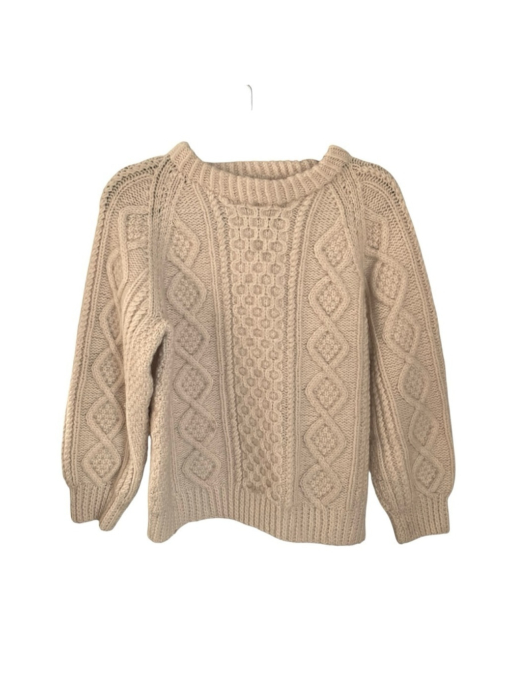 Vintage KATHLEENS Mountcharles Co. Donegal
Ireland Cableknit Sweater Cream
